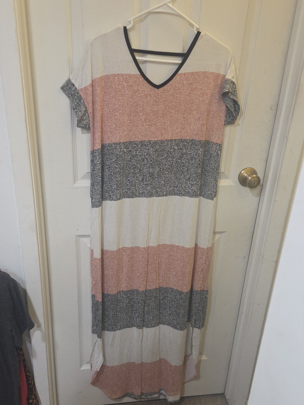 LuLaRoe Striped V-Neck Maxi Dress in Blush, Cream & Black